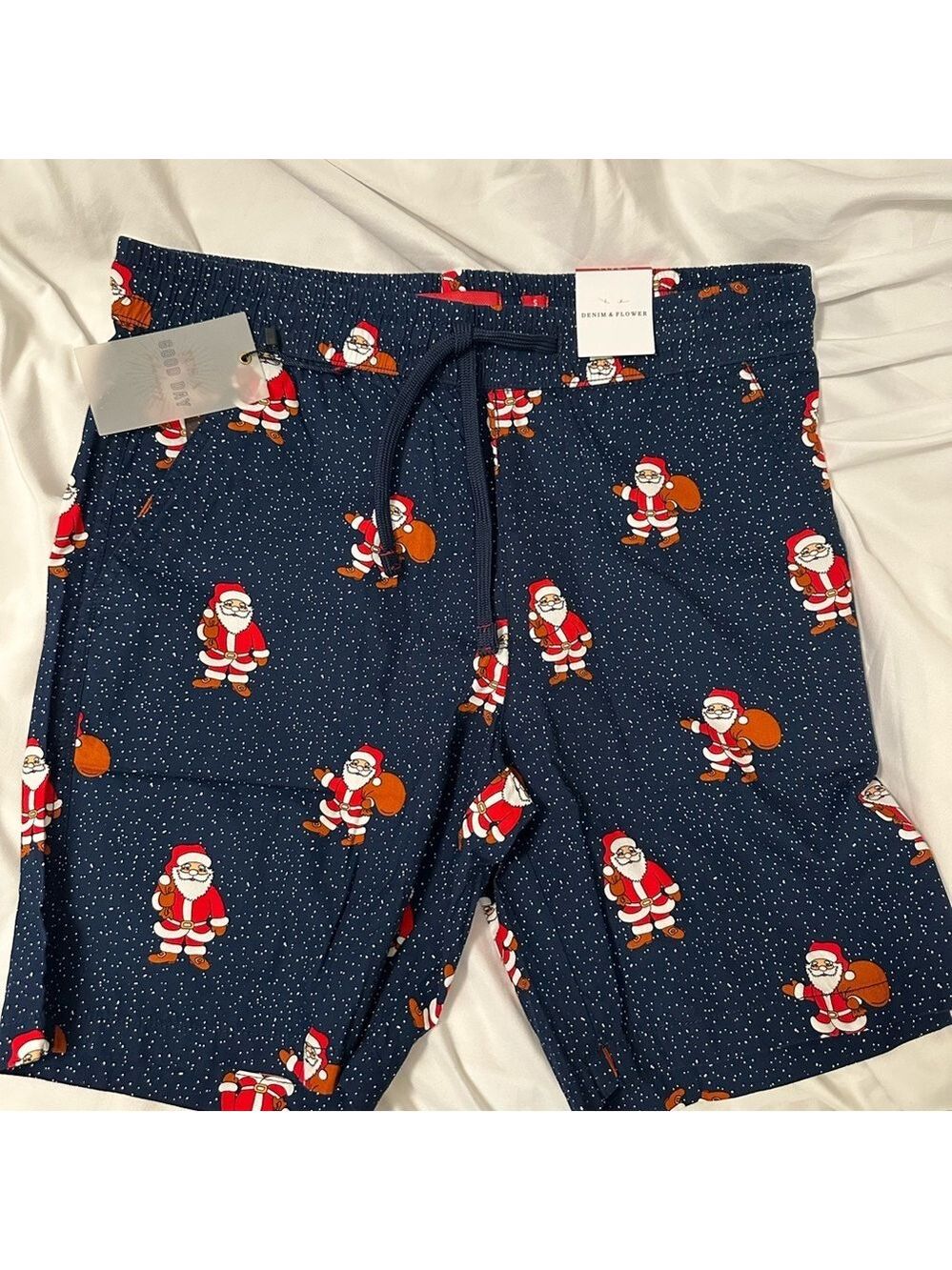 Navy Blue Santa Print Men's Shorts